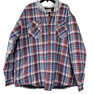 Wrangler Authentics Men's Plaid Flannel Lined Hooded Shirt Jacket 2XL Western